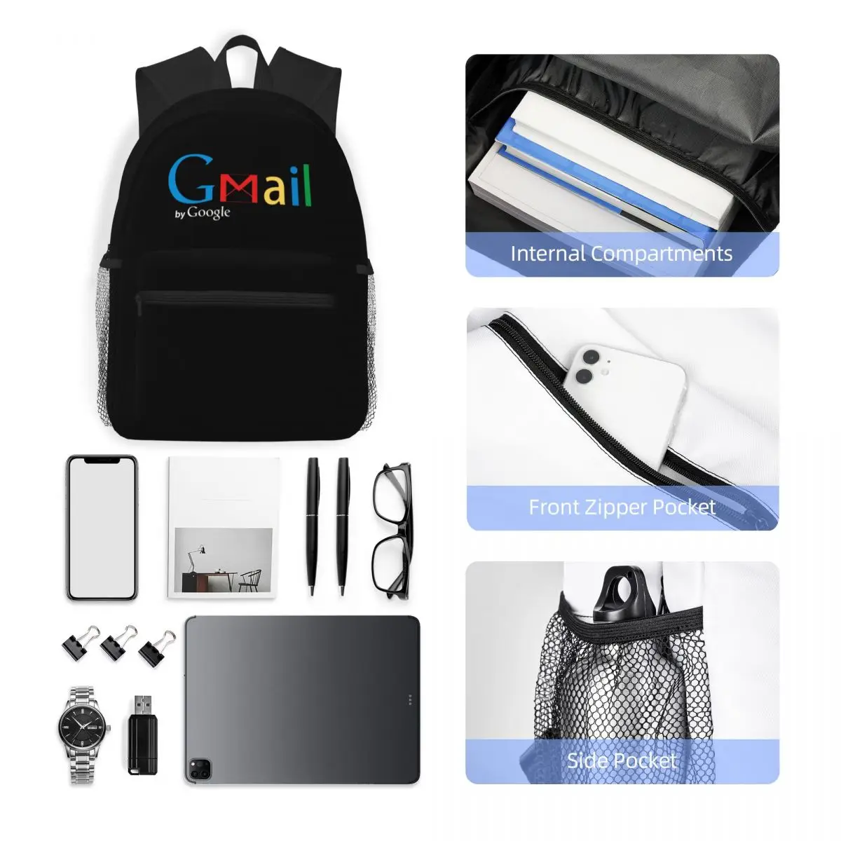 Gmail pelo google mochila casual, simples armazenamento saco, volta para a escola, material de escritório, papelaria bonito