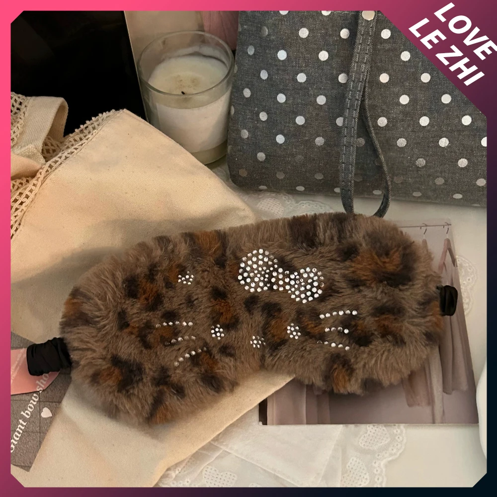 

1Pc Beautiful Leopard Print Kt Cat Diamond Weman Plush Eye Mask Shading Sleep Soft Elastic Comfortable Travel Portable Eye Mask