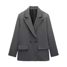 Work Clothes for Women Double Breasted Blazer Office Jacket with Pockets - Grey