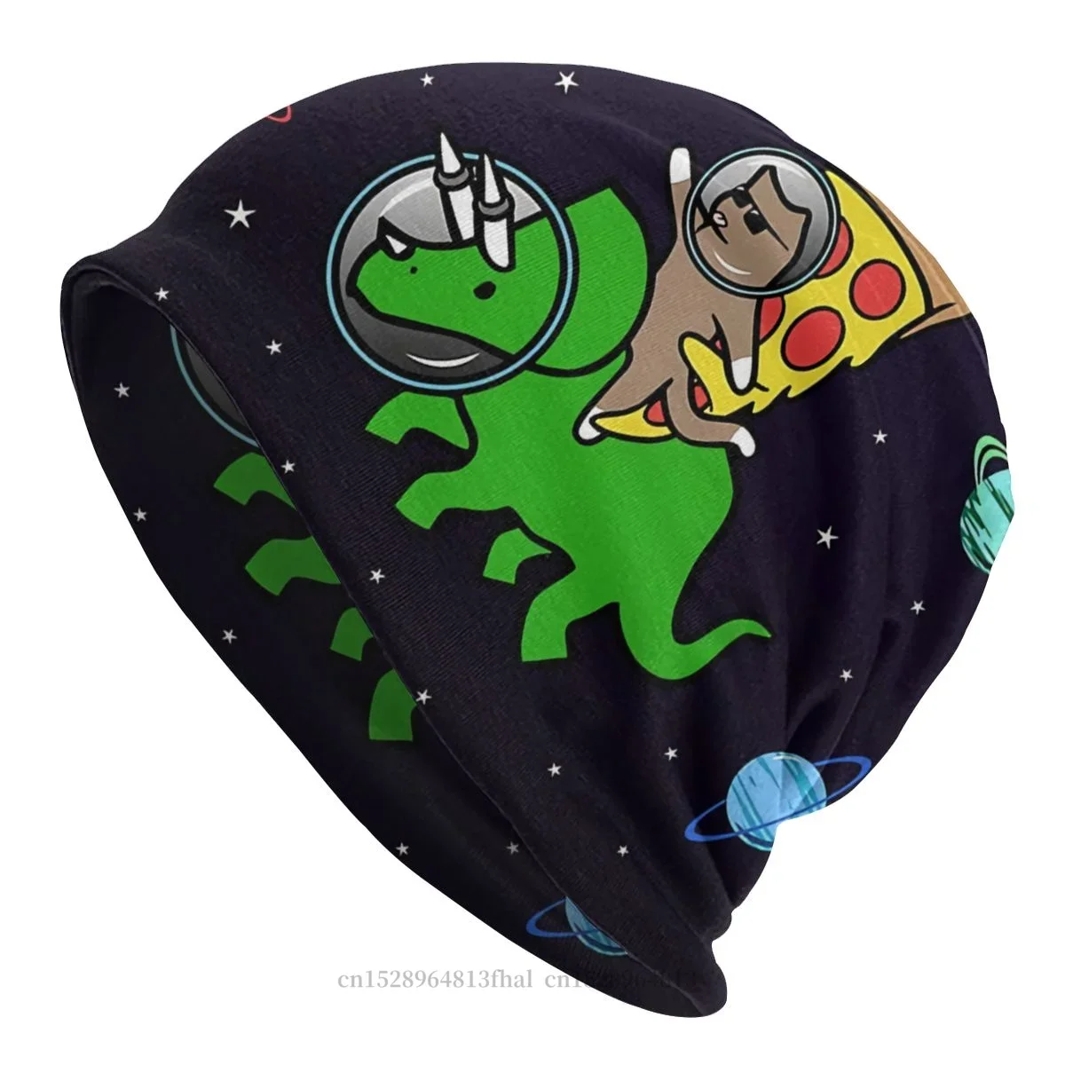 Hip Hop Outdoor Beanie Hats Cat And Pizza Riding Triceratops In Space Skullies Beanies Hat Bonnet Special Caps Earmuffs