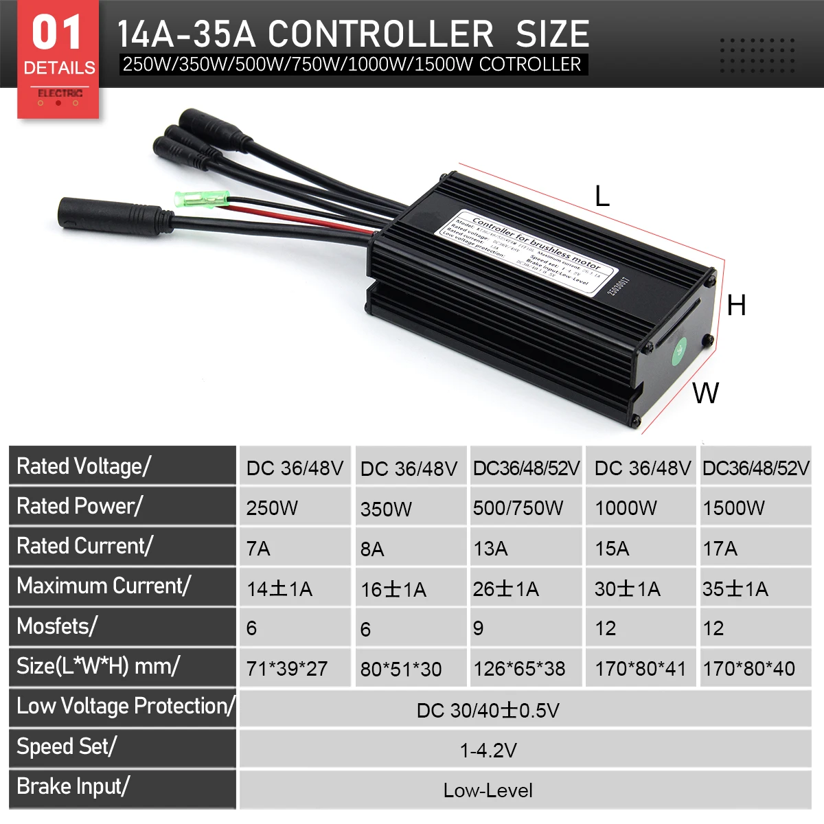 Ebike Sine Wave KT Controller 36V48V Waterproof Brushless 250W 500W 1000W 1500W Electric Bike Accessories with Light Function