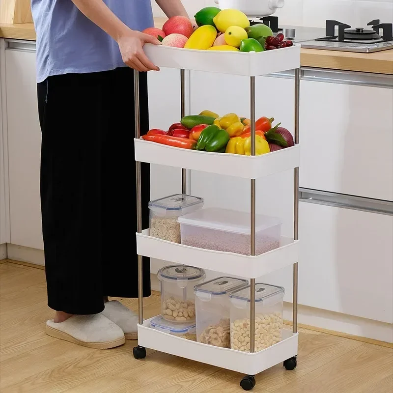 3/4 Tiers Mobile Storage Shelf Gap Rolling Storage Cart Trolley Organizer Plastic Bookshelf with Wheel Kitchen Organizers Shelf