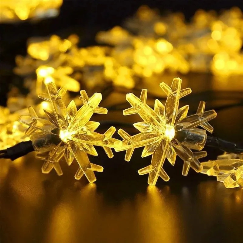 12M Christmas Decor Outdoor LED Snowflake Solar Lamp Fairy String Lights Garden Xmas Tree Garland Wedding Party Home Decoration