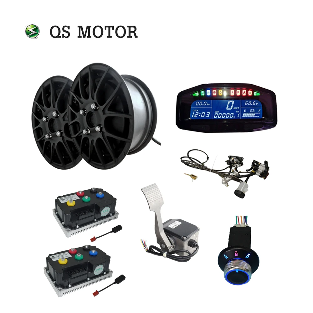 QSMOTOR 12inch 5000W QS260 V4 72V 90kph Dual Hub Motor Electric Car Conversion Kit for Electric ATV Car