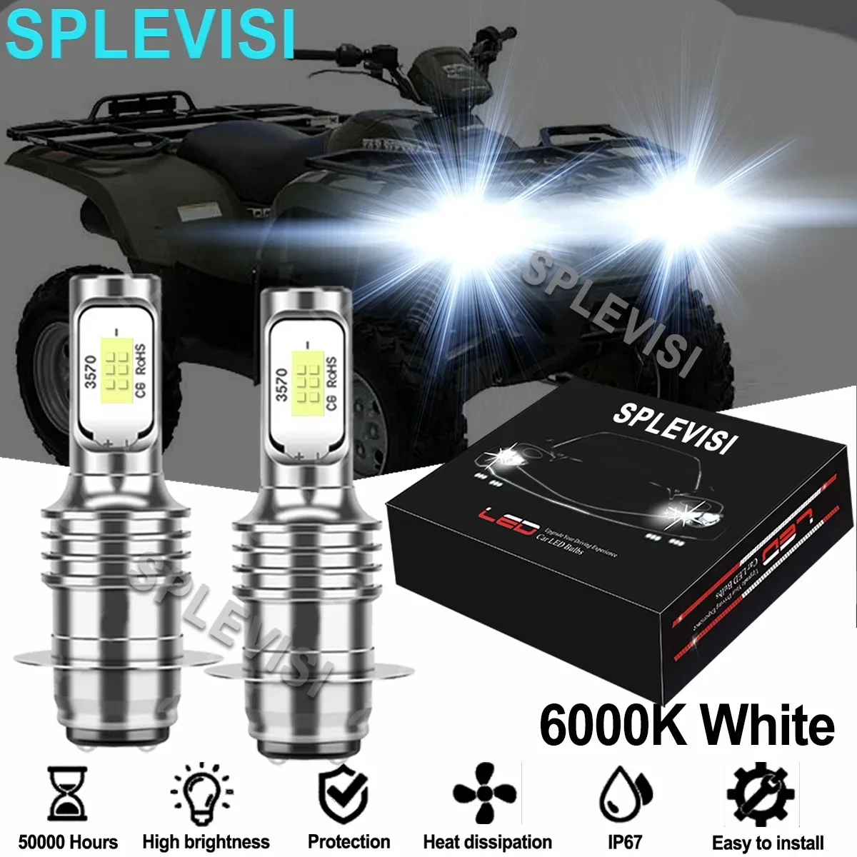 2x Bright White LED Headlights Replace Kit For Suzuki Eiger 400 2002-2007 Z400 2003-2009 2012-2013 Vinson 500 2002-2006 2007