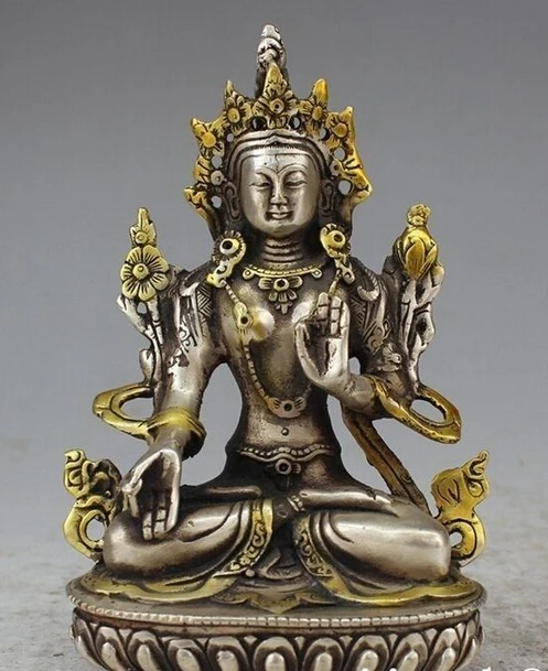 

decoration Tibet copper silver Chinese Tibetan Buddhism silver copper white tara Kwan-Yin Bodhisattva statue