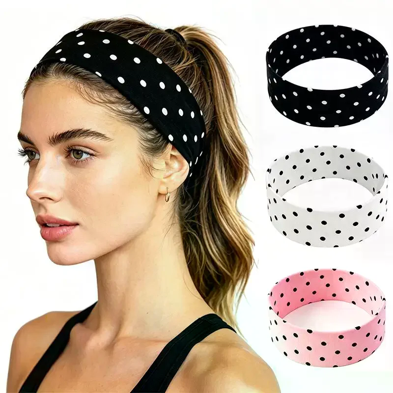 Polka Dot Yoga Elastic Headband Fashion Makeup Headband Sports Fitness Sweat Absorbent Hairband