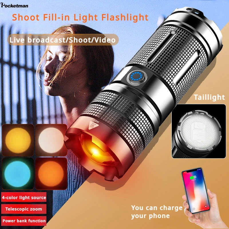 

Type-C USB Rechargeable Telescopic Zoom Handheld Emergency Flashlights Waterproof Torch Super Bright Flashlight