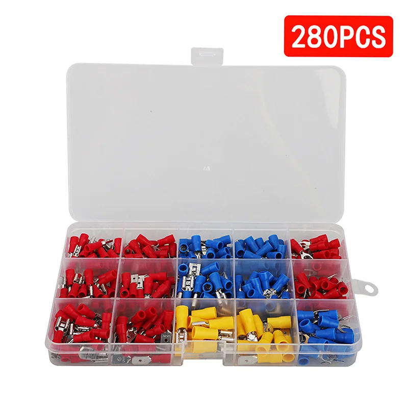 280pcs Wire Connector Kit Male Female Cold Crimp Insulated Terminals Assorted RV SV Crimp Terminals Spade Butt Connector