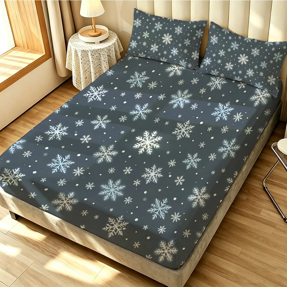 3PCS Grey Background Snowflake Print Duvet Cover Set No Insert Soft Machine Washable 1 Duvet Cover 2 Pillowcases For Bedroom