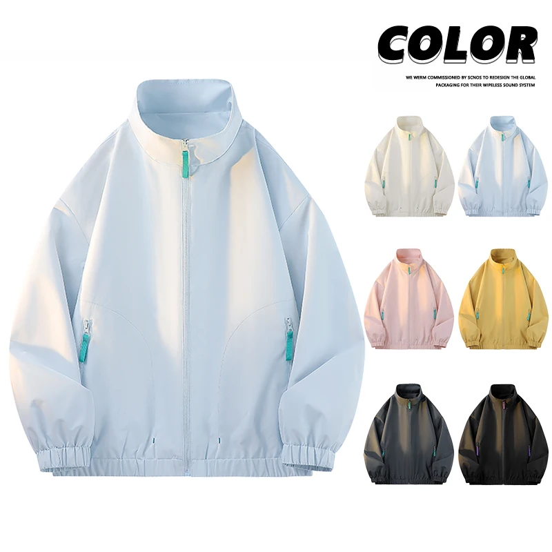 Spring and Autumn Fashion Trendy Stand Up Collar Couple's Coat Two Way Zipper Windproof Jacket New Outdoor Running Sports Jacket
