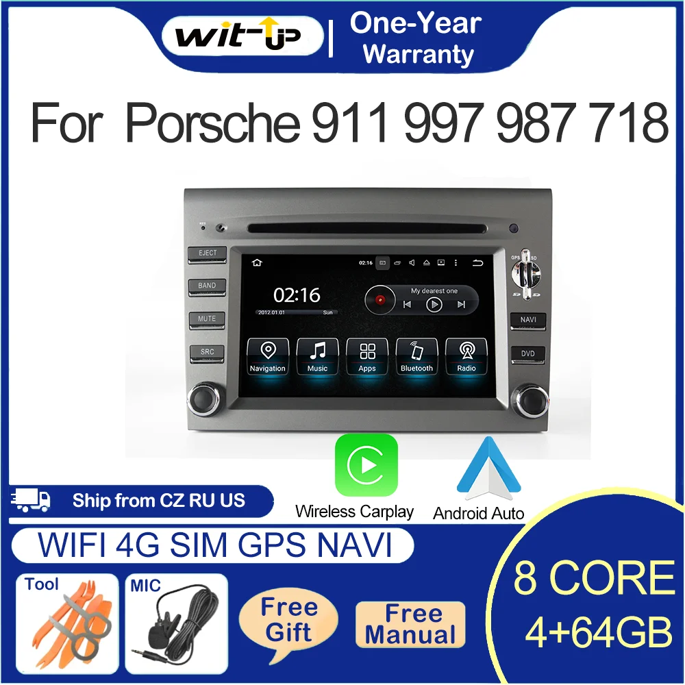 

Wit-Up For Porsche 911 997 Boxster 718 Cayman Radio 6.2" Android 12 Aftermaket GPS Navi CarPlay Autoradio Car Stereo 2005-2012
