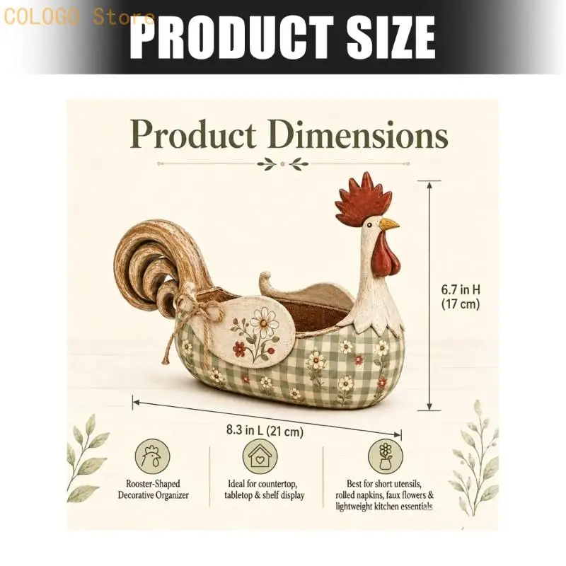 Accessible Tableware Holder with Mixed Construction, Checkered Rooster Form, and Flower Motifs for Kitchen and Dining Setting