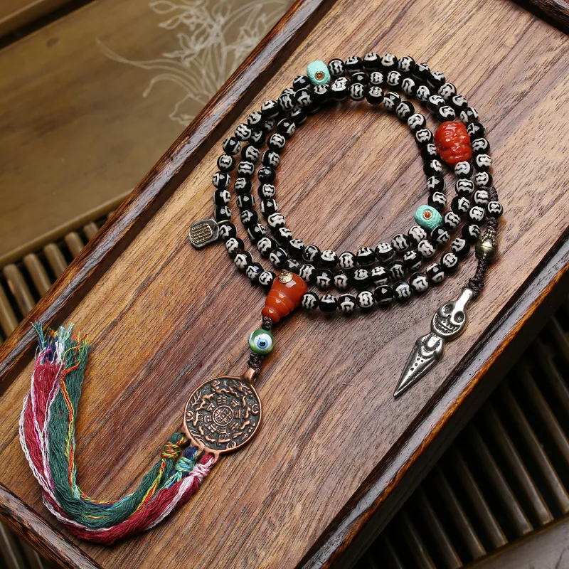 Agate roc bird dzi bead necklace culture play nanhong nine palace eight trigrams pendant accessories neck hanging