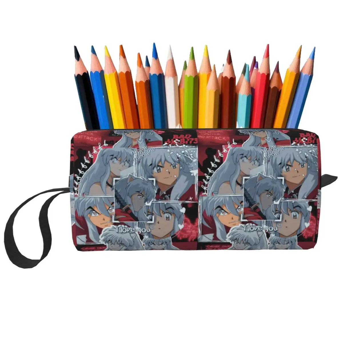 Inuyasha Anime Federmäppchen für Schüler, Geschenke, Stiftbox, Bleistiftbeutel, Schreibwaren, Reise, Damen, Kosmetiktasche