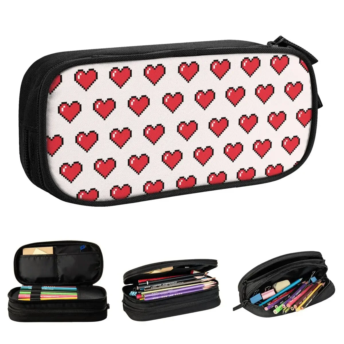 

Heart Drawing In Pixel Art Pencil Cases Creative Pen Box Bags Girls Boys Big Capacity School Supplies Gift Pencilcases