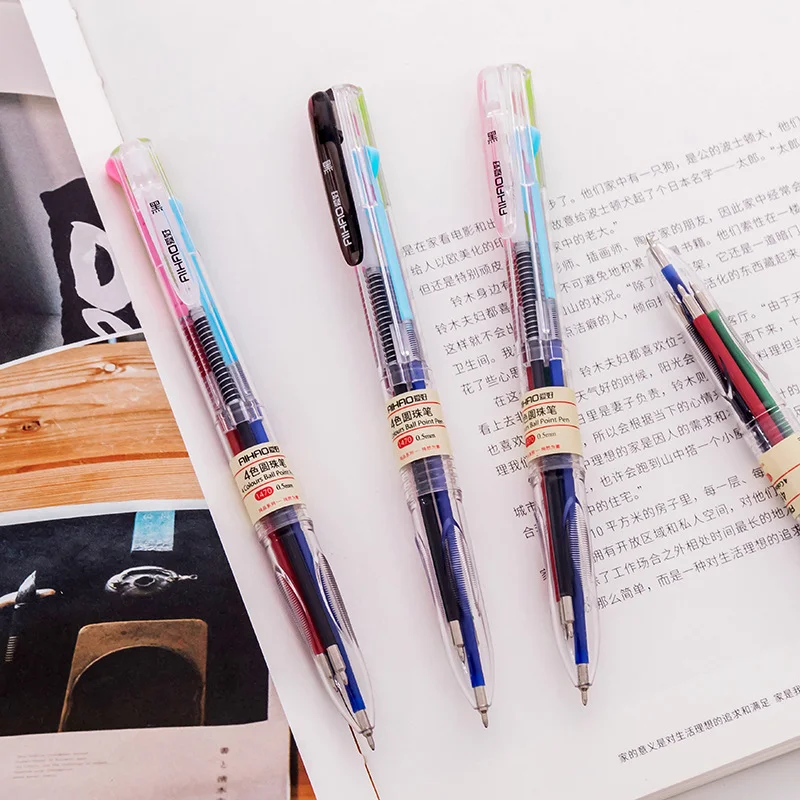 4 In 1 Four-Color  Multicolor Ballpoint Pen Lovely Office Student Stationery Supplies