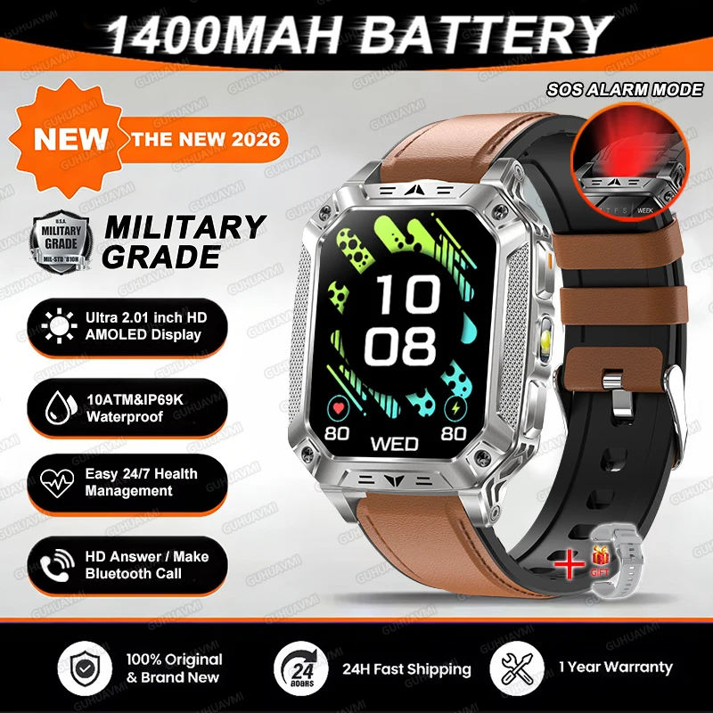 2026 TANK Nieuwe 1400mAh Militaire GPS Smart Watch Mannen 2.01 "AMOLED Scherm 10ATM Waterdichte Klok SOS Oproep Zaklamp Smartwatch iOS