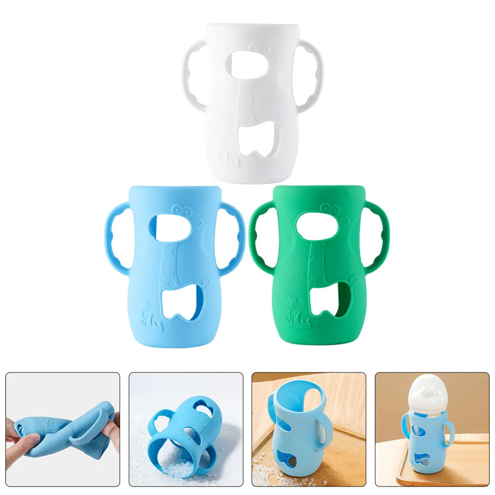 

3Pcs Silicone Baby Bottle Sleeves Handles Protective Anti Drop Soft Feeding Bottle Cover Nursery Holder Baby Bottles Sleeve