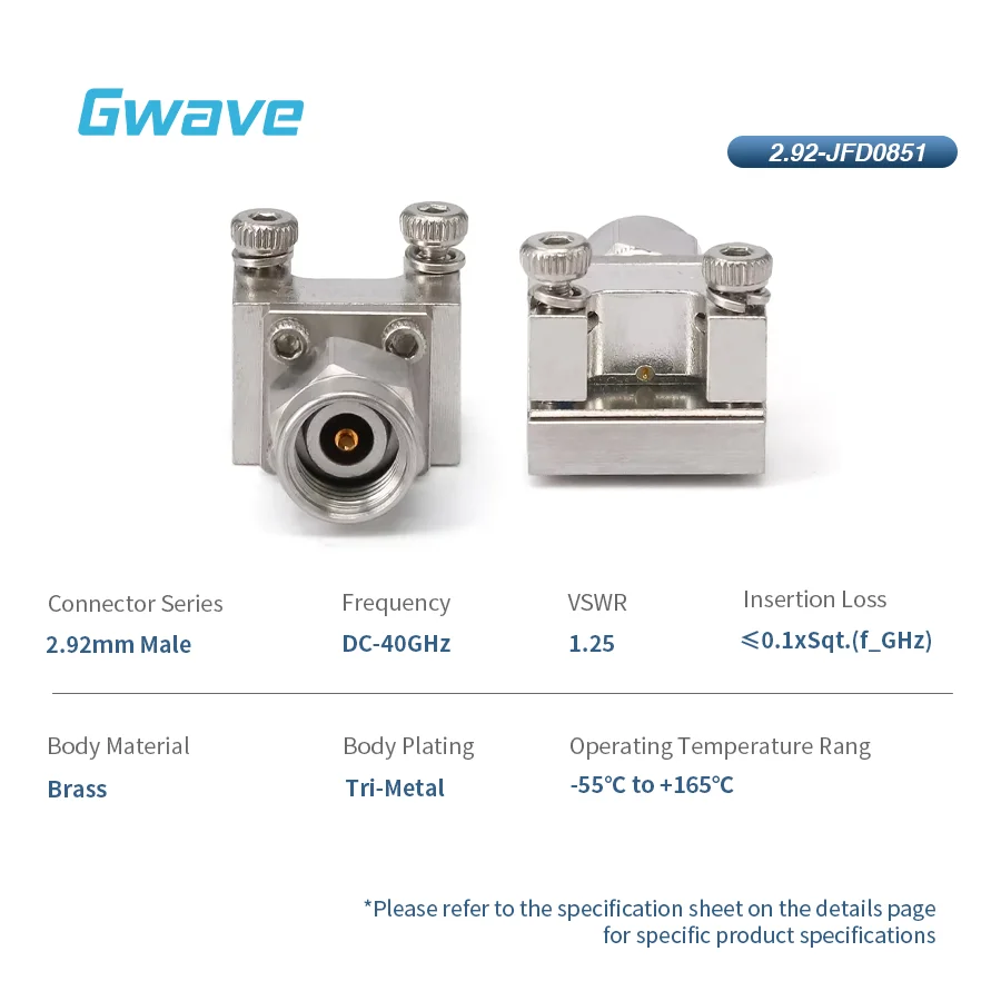 2.92mm Male Solderless Brass RF Connector End Launch For PCB With 0.51mm Center Pin DC-40GHz 50 Ohm Gwave