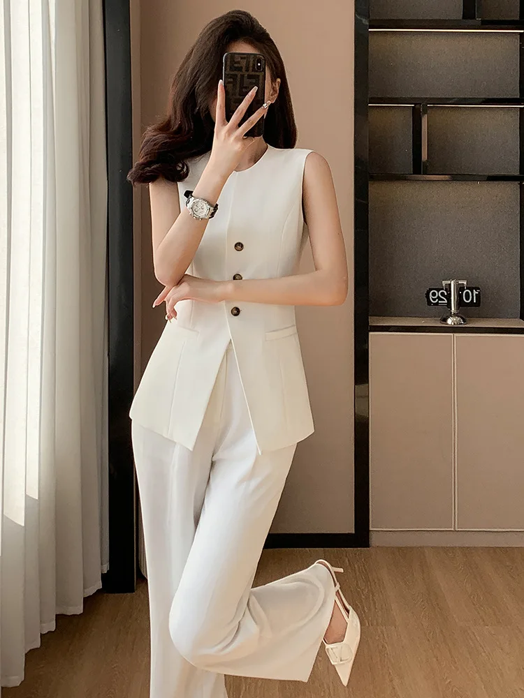 White Vest Women's Summer2024New Temperament Office Wear Goddess Temperament Adult Lady like Woman Sleeveless Suit Two-Piece Set