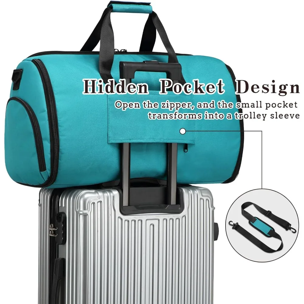 حقائب سفر واق من المطر للملابس، عطلة نهاية الأسبوع سعة 45 لترًا لرحلات يومين، خالية من التجاعيد، حجرة للأحذية #5
