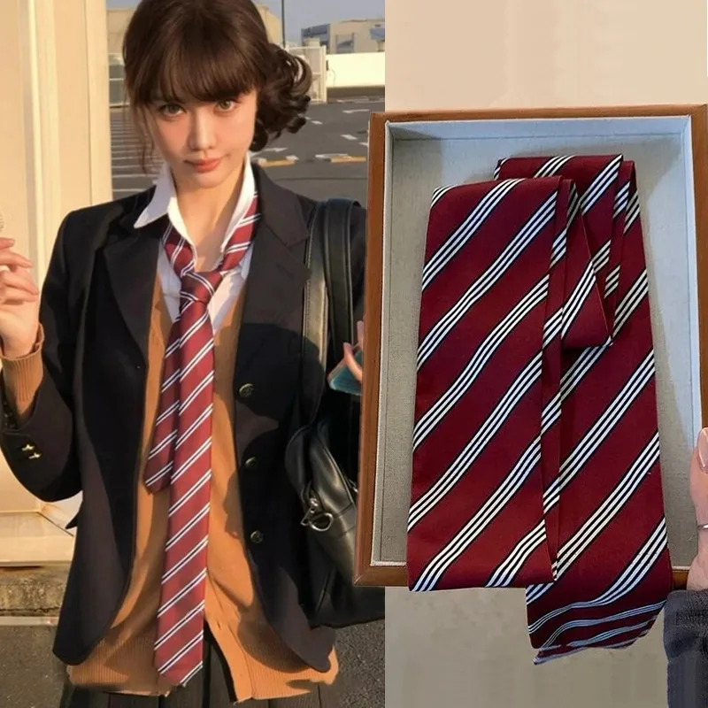 Retro Red Striped Tie Belts with Jeans Necktie Decorative Accessory Multi-functional Personality Fashion Headband Scarf Belts