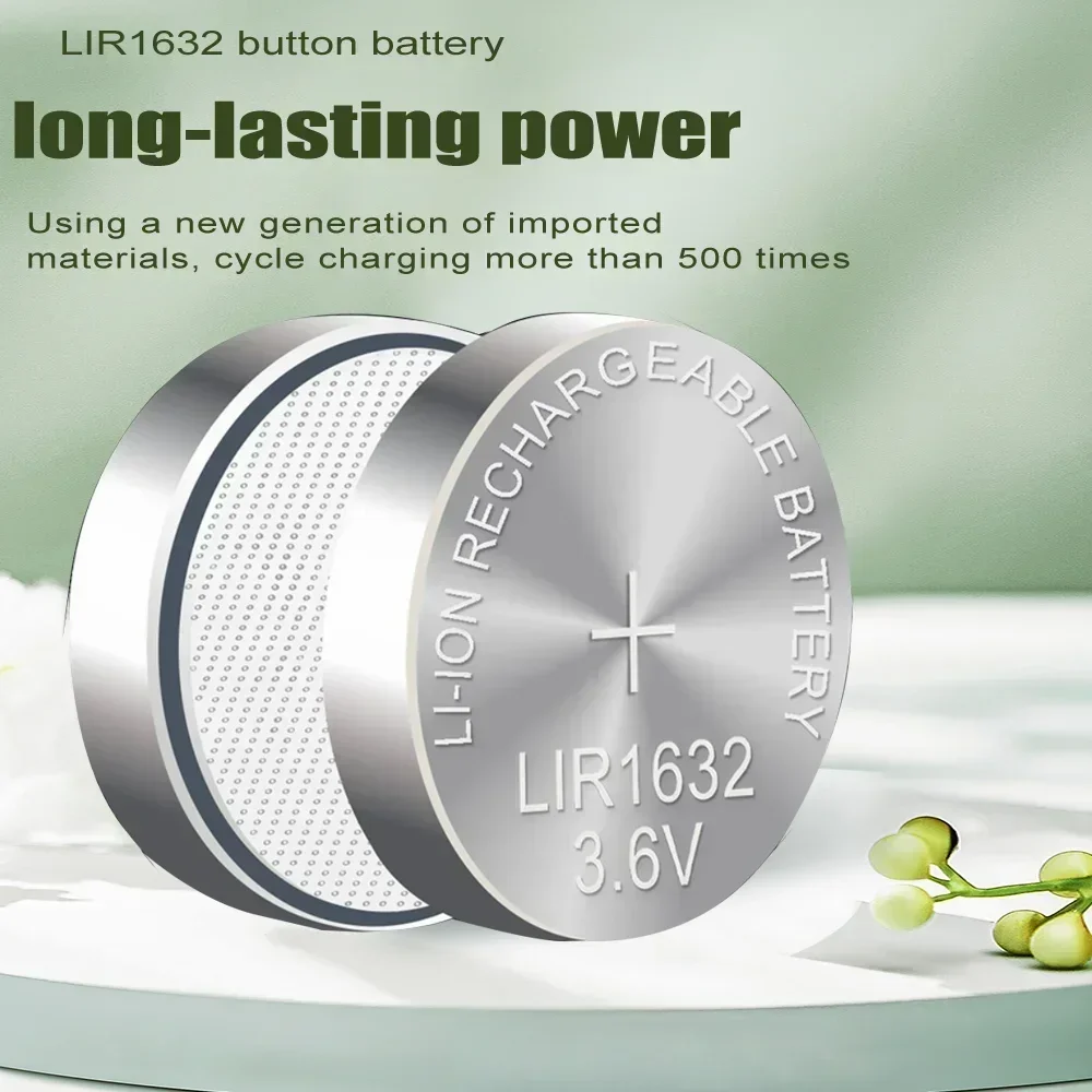 10PCS LIR1632 LIR 1632 Lithium Rechargeable Battery For Car Key Remote Control Watch Clock Replace CR1632 PD1632 Button Battery