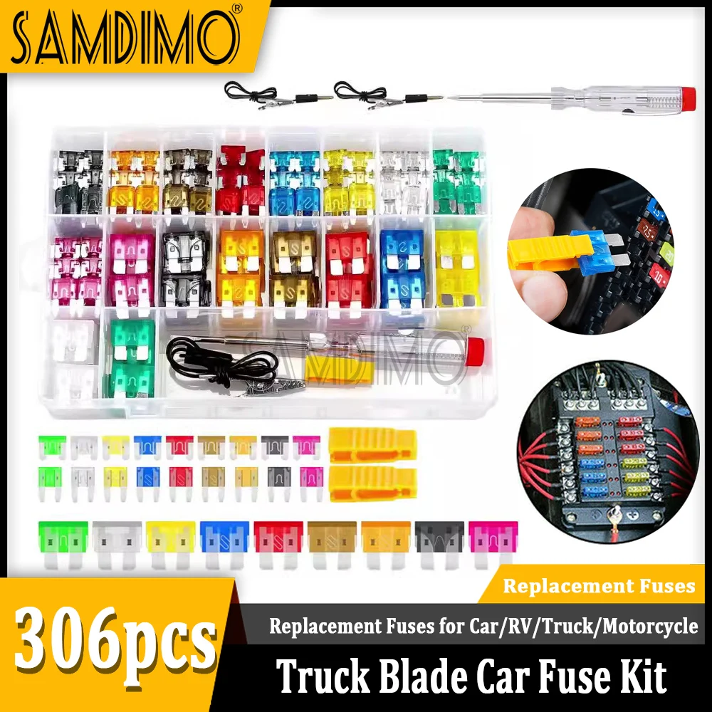 

306pcs Car Blade Fuse Assortment Kit, 2A-40A Auto Truck Automotive Medium Small Fuse Mixed Motorcycle, Circuit Fuse With Box