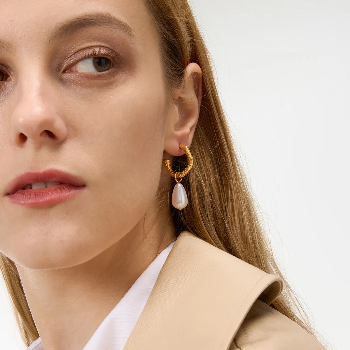 أقراط متدلية من اللؤلؤ المطلي بالذهب من Ars للنساء، حلق حلق مفتوح أنيق مع أقراط متدلية من اللؤلؤ من الفولاذ المقاوم للصدأ #3