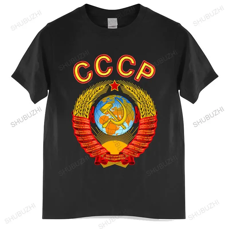 Tshirt men cotton tops Russian Graphic Cotton Red T-Shirt With Ussr Emblem And Anthem Black men t shirt euro size