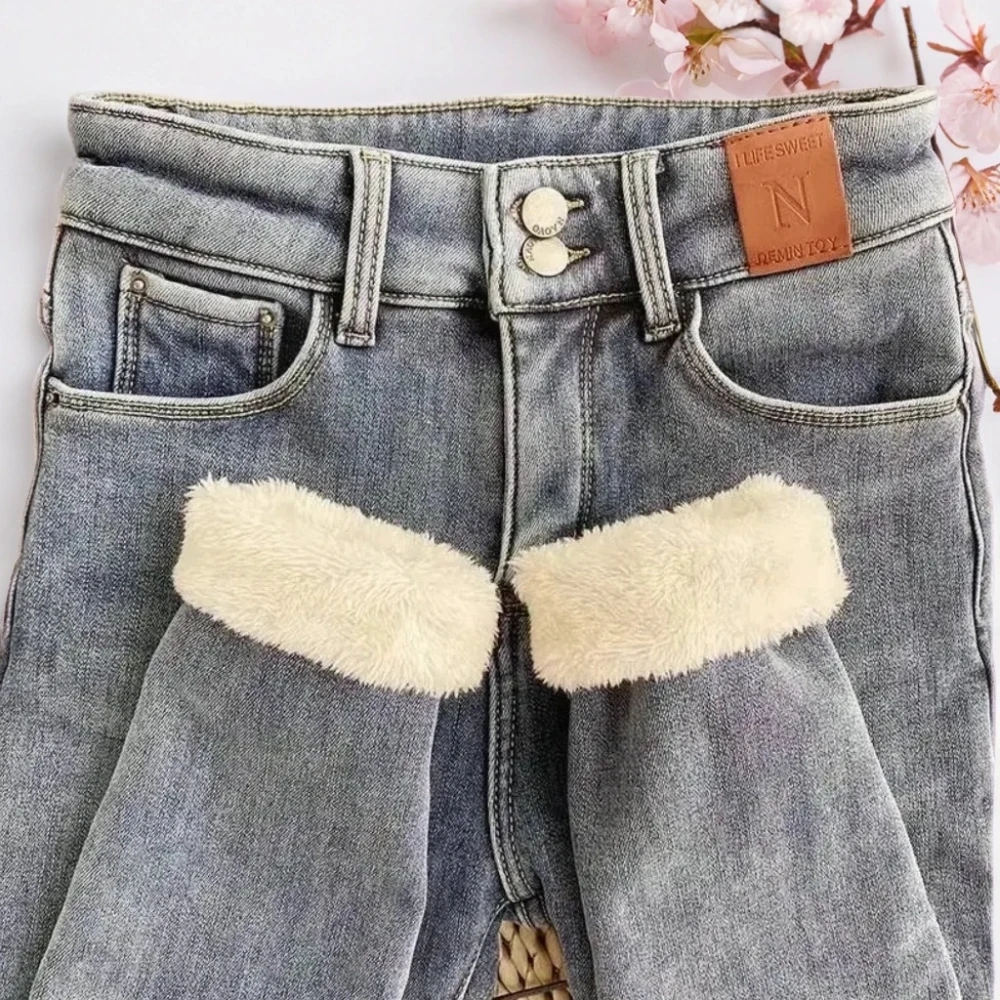 

Winter Thick Velvet High Waist Skinny Jeans Women Simple Fleece Warm Slim fit Stretch trousers Ladies Casual Denim Pencil Pants