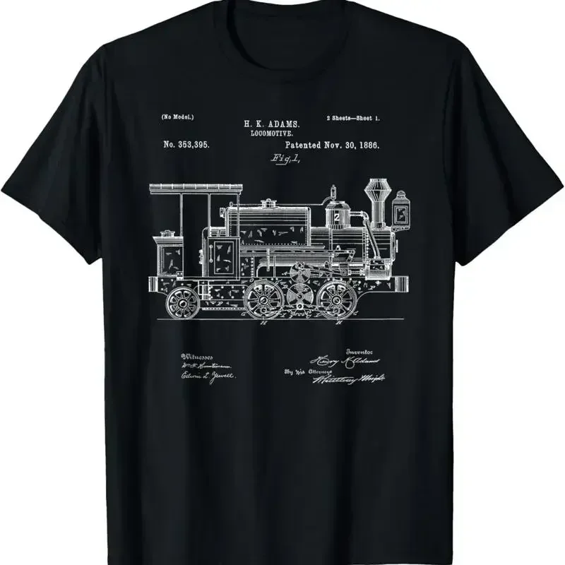 Vintage Patent Print 1886 Locomotive Steam Train T Shirt