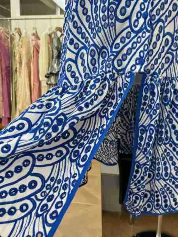 뜨거운 판매 여성의 섹시한 자수 컷 아웃 코튼 스파게티 스트랩 버튼 맥시 드레스 보헤미안 비치 2025 새로운 패션 캐주얼 드레스