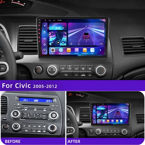 Imagen 2 del producto Radio con GPS para coche, reproductor Multimedia con Android, 4G, 2 din, Carplay, voz IA, para Honda Civic 2005-2012