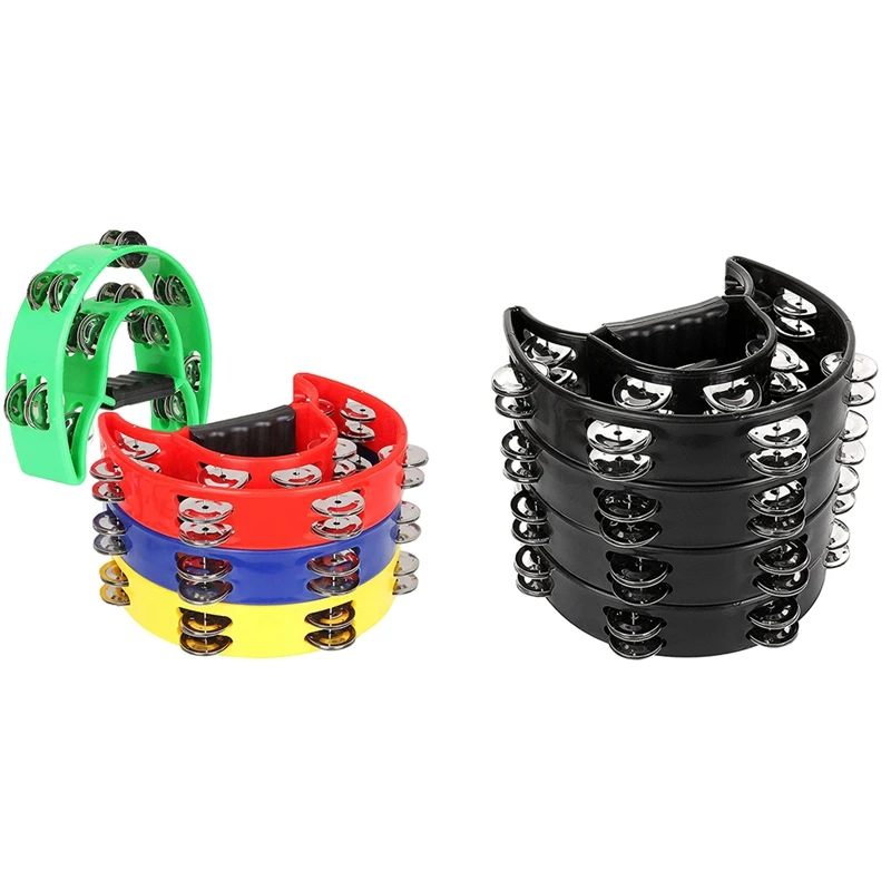 

4 Pcs 9Inch Double Row Tambourine Metal Jingles Handheld Percussion Tambourine Half Moon Musical Tambourine