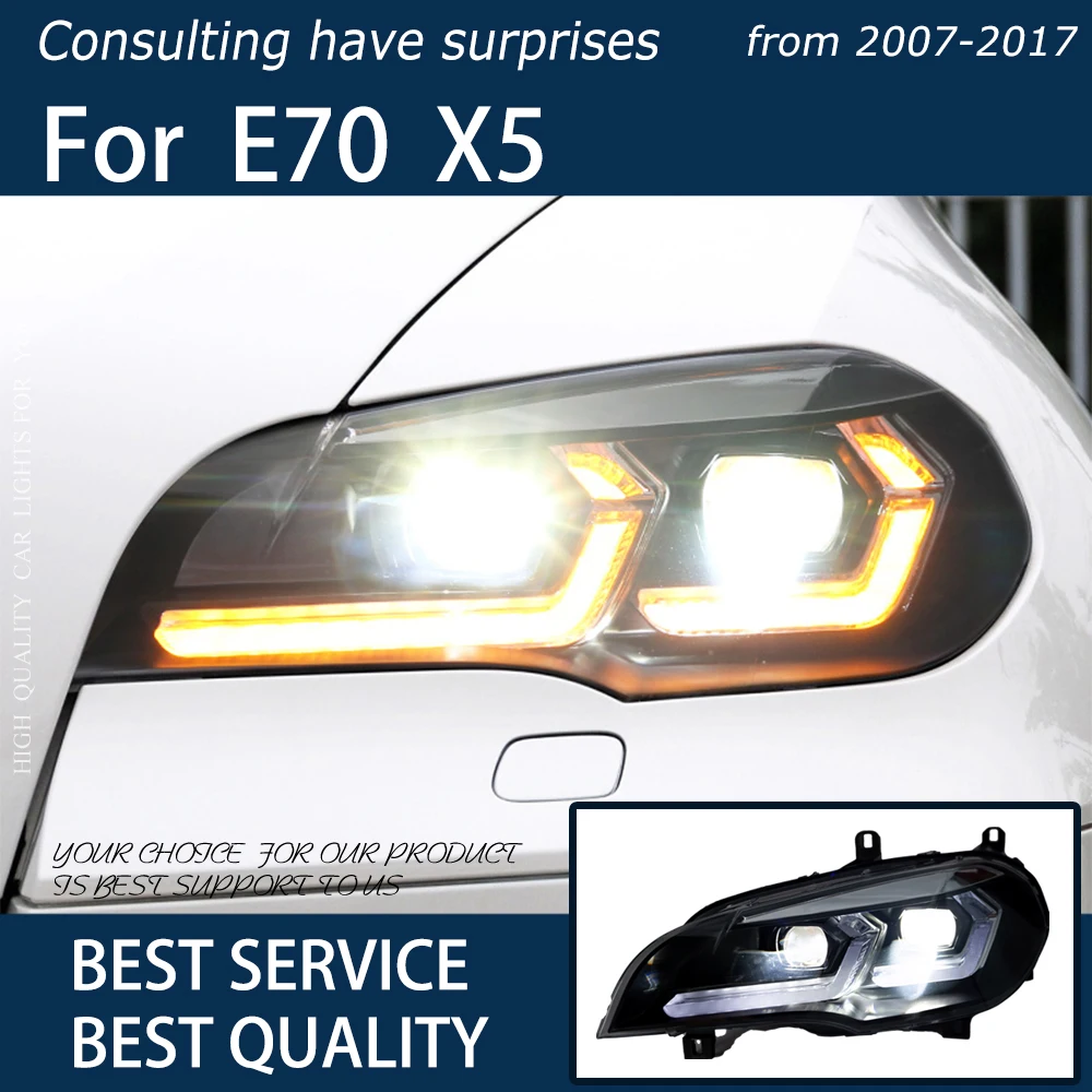 

Автомобильные фары для X5 E70 2007-2013, светодиодные автомобильные фары в сборе, обновленный новейший дизайн, линзы Bicofal, динамическая лампа, аксессуары для инструментов