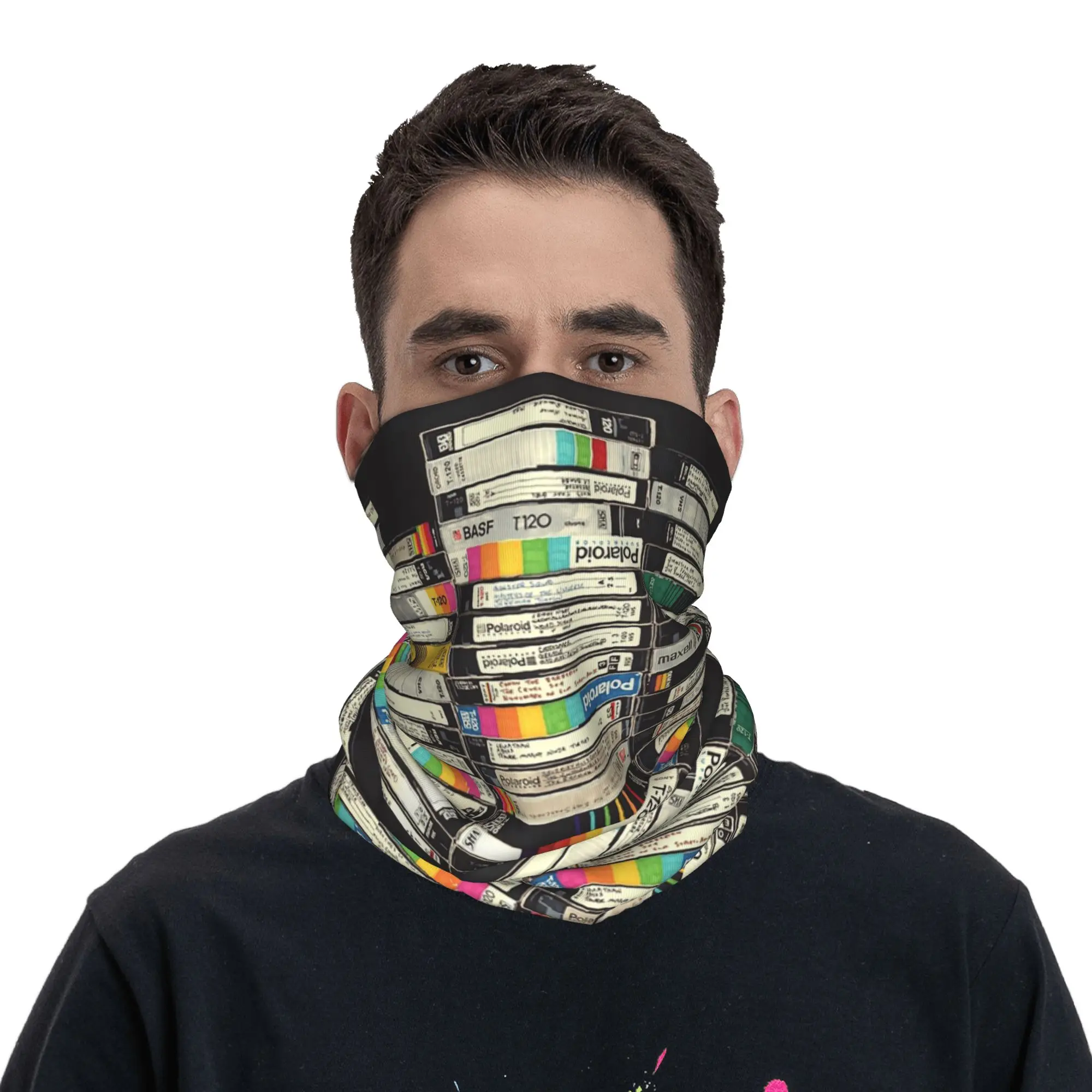 VHS Stack Drawing Bandana Neck Cover Printed Magic Scarf Warm Cycling Scarf Cycling Unisex Adult