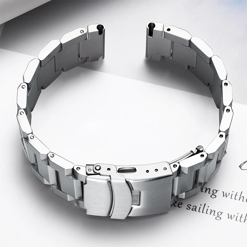 ADDIESDIVE Fashion Men's Watch Accessories 22mm Safety Folding Buckle Watch Strap Steel Three-strand Watch Bracelet Replacement