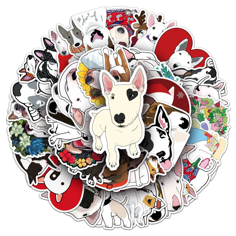 Imagem -04 - Adesivos Engraçados dos Desenhos Animados para Faça Você Mesmo Cão Touro Terrier Filhote de Cachorro Cão Skate Notebook Guitarra Notebook Moda Brinquedos Decalque 10 50 Pcs