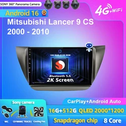 안드로이드 16 카플레이 오토 2K 스크린 카 라디오 멀티미디어 플레이어 미쓰비시 랜서 9 CS 2000 - 2010 DSP 오토라디오 스테레오 2딘