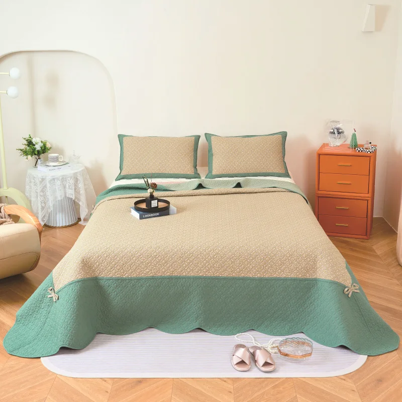 Ultra Soft 100% Cotton Quilted Bedspread Set 3pcs - High-Temperature Enzyme Washed Quilt, Double Sided Luxury All Season Bedding