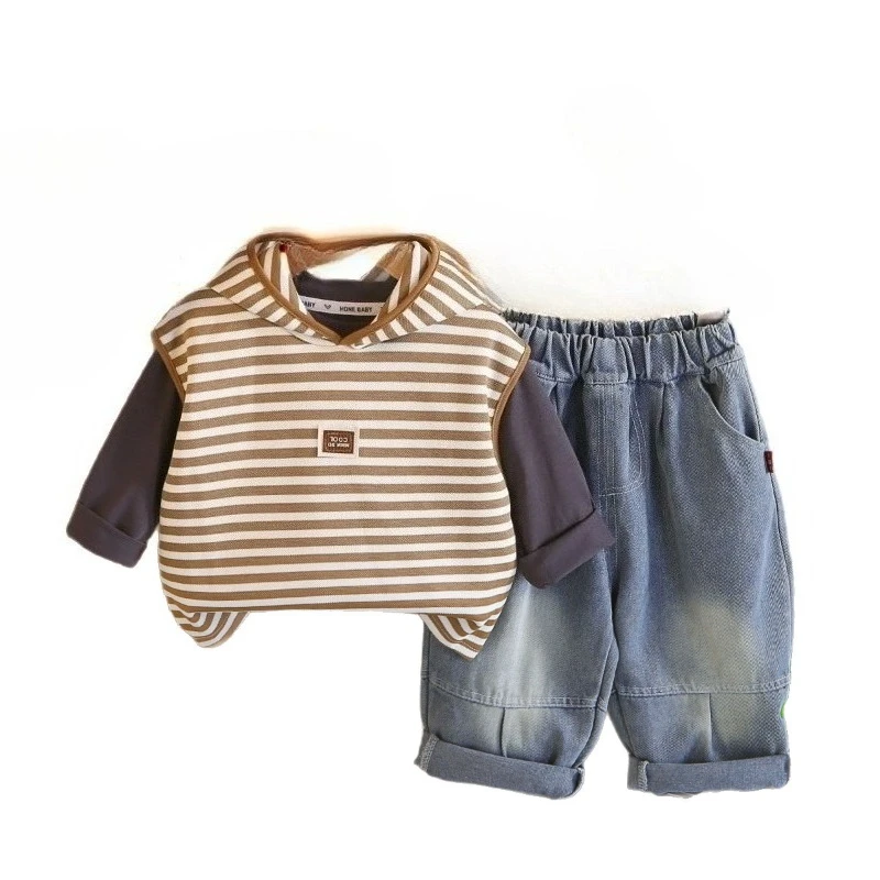 

New Spring Autumn Baby Clothes Suit Children Boys Hooded Vest T-Shirt Pants 3Pcs/Sets Kids Girls Clothing Infant Casual Costume