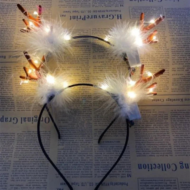 

12pcs Women Light Up Hair Hoop Antler LED Glowing Headband Headdress Animal Flash Band Party Masquerade Wedding Festival