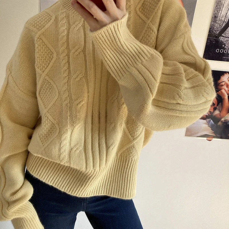 

Warm Classic Retro Knitted Long Sve round Ne Women's Sweater Color Slimming Twist Autumn Winter Faion Commute Sle