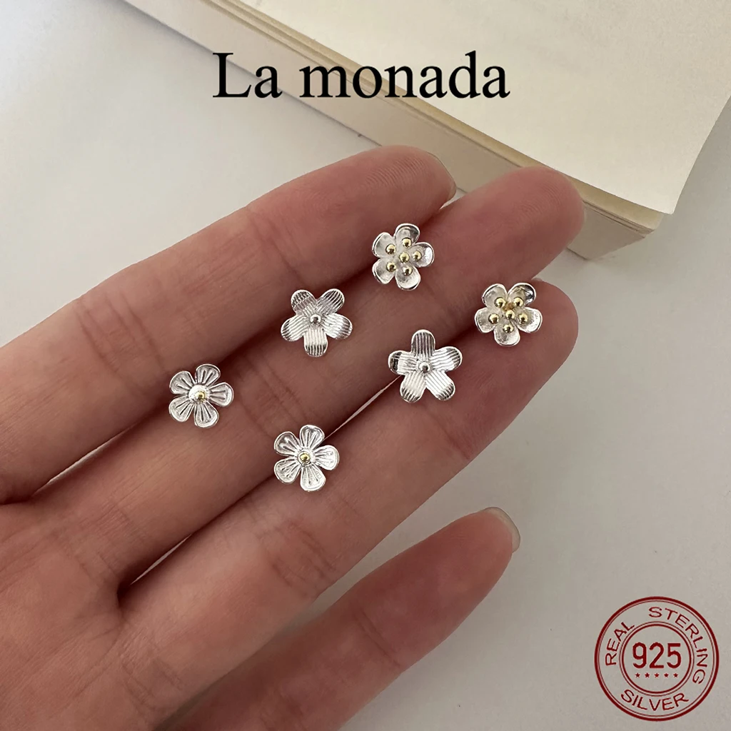 S925 Silver Flower Stud Earrings for Girls, Mini Small Floral Ear Studs, Simple Sweet Fresh Tiny Flower Ear Jewelry for Women