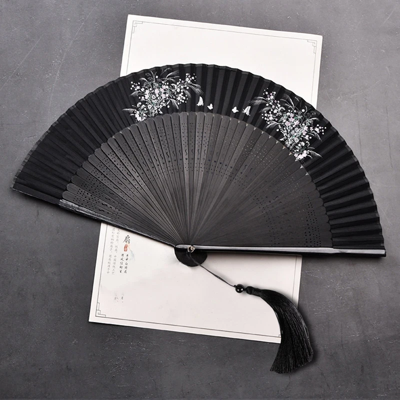 Floral Pattern Folding Fans Bridal Hanfu Photo Props New Chinese Style Hand Held Fans Female Portable Party Performence Supplies