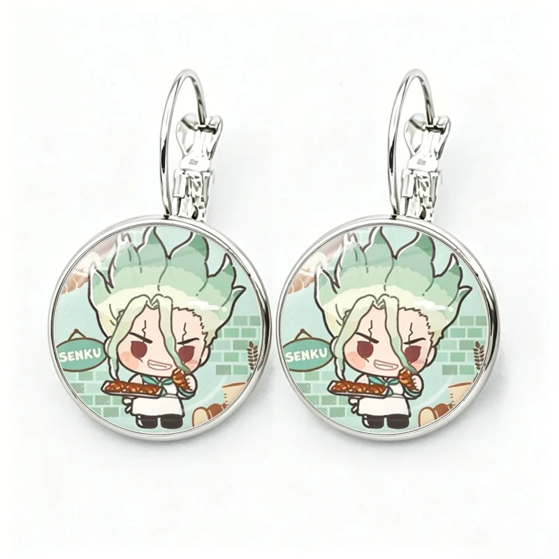 Senku Gen Asagiri Chrome Cartoon Glass Cabochon  Anime Figure Ryusui Kohaku French Hook Earrings Drop Earrings Jewelry Gifts