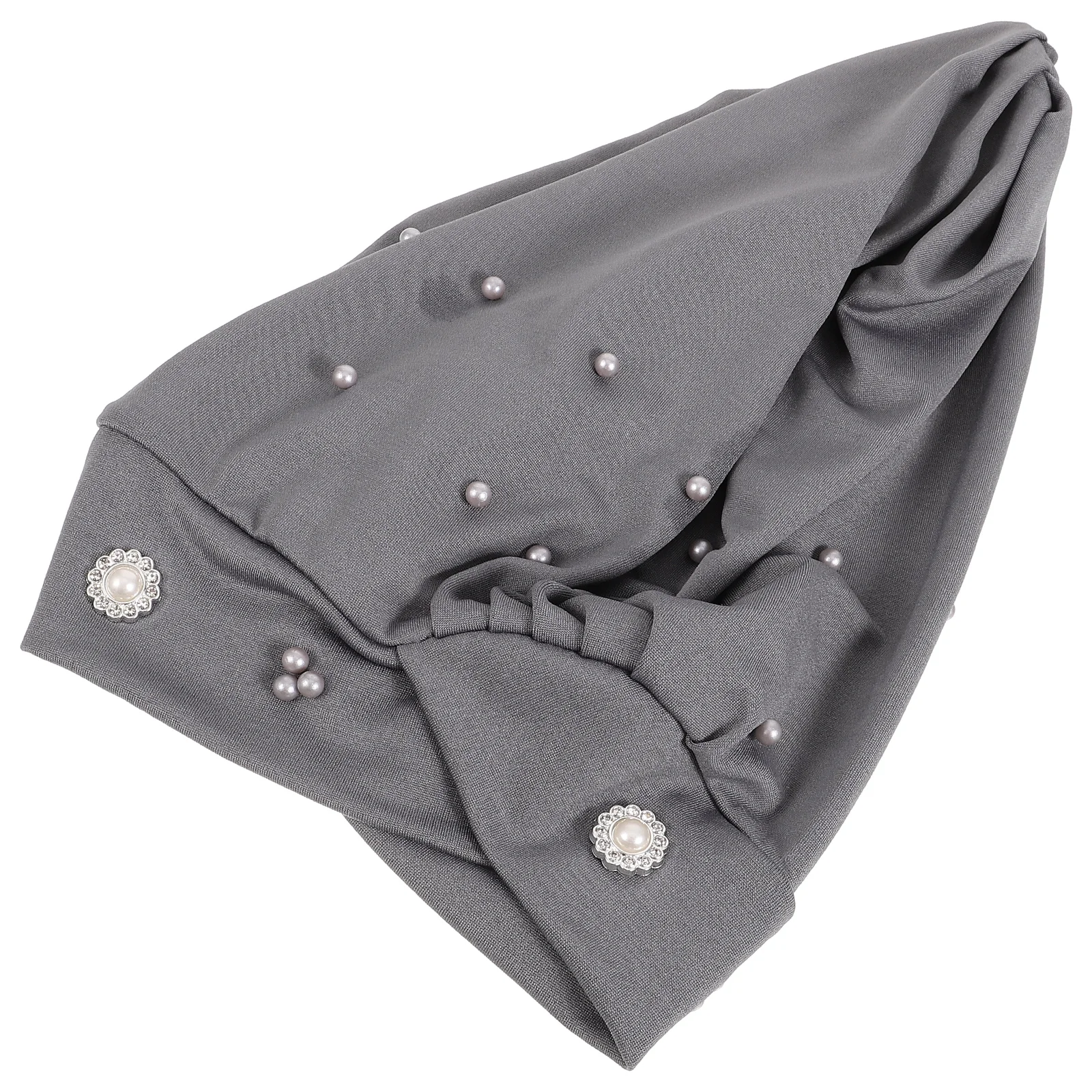 

Flower Beaded Headscarf Hat Elastic Cotton Bonnet for Women Curly Hair Sleeping Cap Adjustable Gray Bathing Spa Home Use