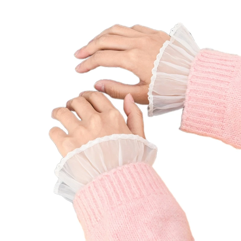 

Fairy Wrist Cuffs Detachable Elegant Wristband Flared Organ Tulle Ruffled False Lace Cuffs Sweater Wristband